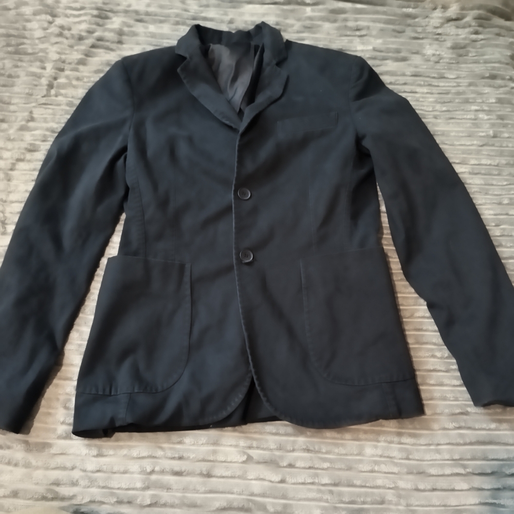 Vtg CLAYTON MENS 2 Button Blazer Sz 44 Blue Elbow Patches Split
